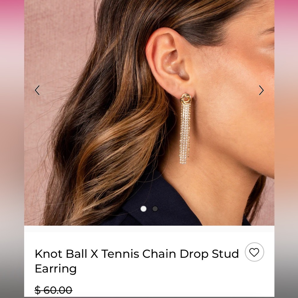 Adina Eden Knot Ball X Tennis Chain Drop Stud Earring never worn gold cz